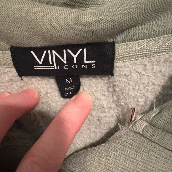 Women’s Sage Green Vinyl Icons Medium Quarter Zip Button Up Shacket Sweatshirt - Picture 3 of 4